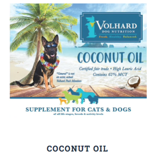 Volhard dog nutrition label for coconut oil supplement for dogs and cats